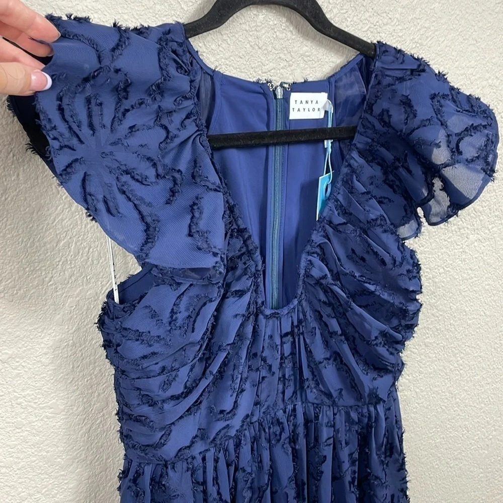 NWT Tanya Taylor Leonie Gown Navy Blue Maxi Formal Notched V Sz 4